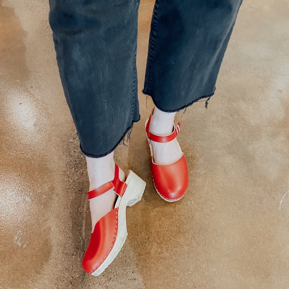 Adorable red clogs